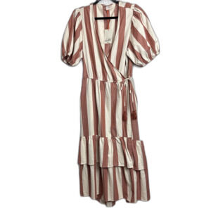 Knox Rose NWT Reddish Striped Wrap Maxi Dress Puff Sleeves Size M Boho Prairie